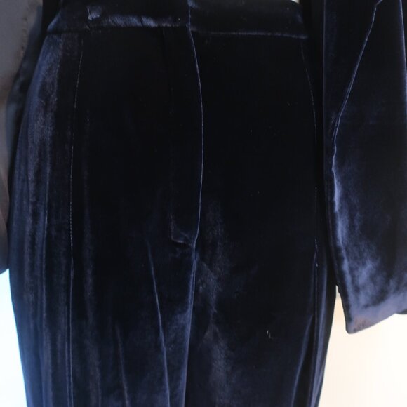 NWT Womens Rhea Costa Atelier Navy Pure Silk  2 Pc Set Velvet Jacket Pants XXL - Picture 10 of 16
